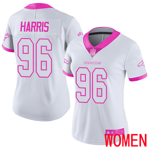 Women Denver Broncos #96 Shelby Harris Limited White Pink Rush Fashion Football NFL Jersey